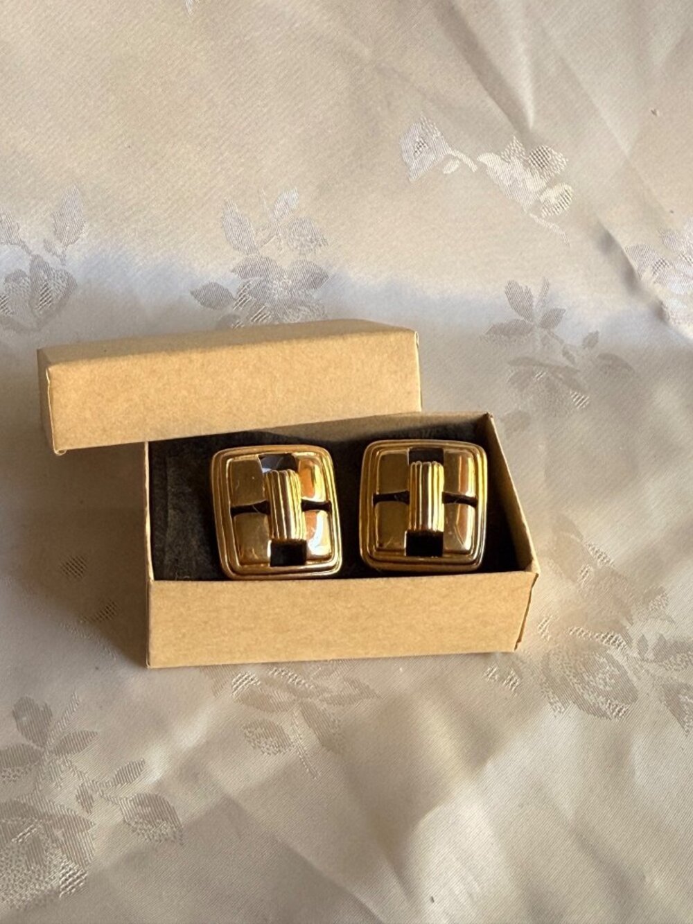 Trifari Vintage Gold-Tone Square Geometric Design Earrings